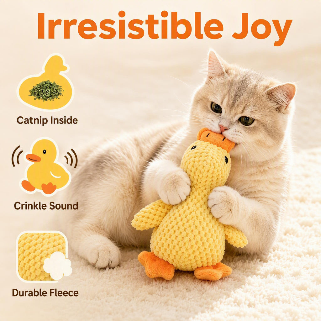 Yellow Duck Cat Toy with Catnip and Crinkle Sound