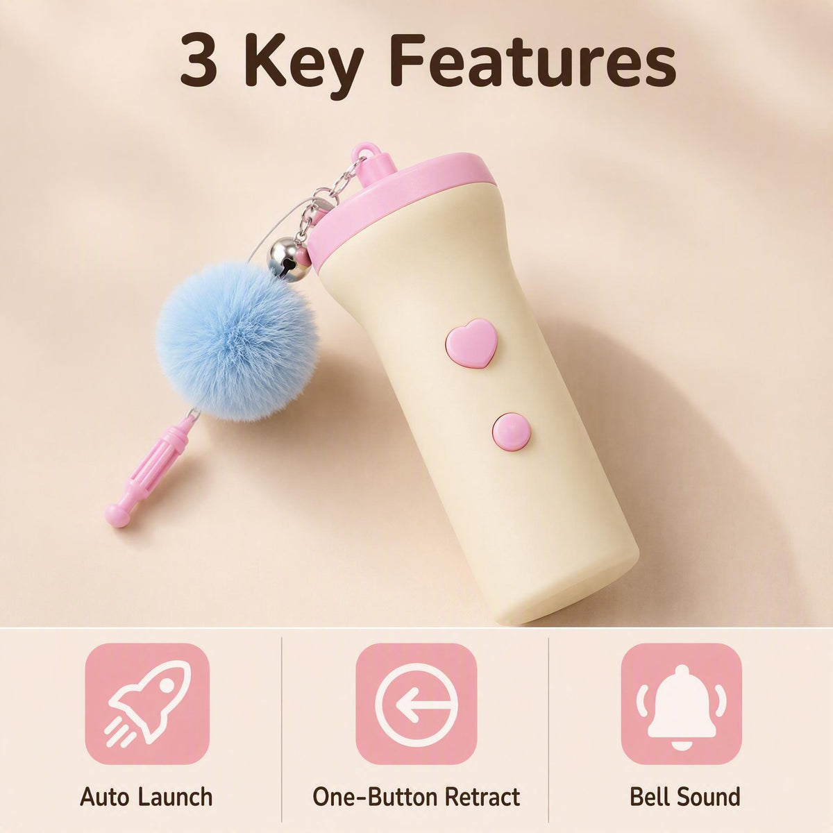 Interactive Pop-up Retractable Plush Bell Cat Teaser Wand
