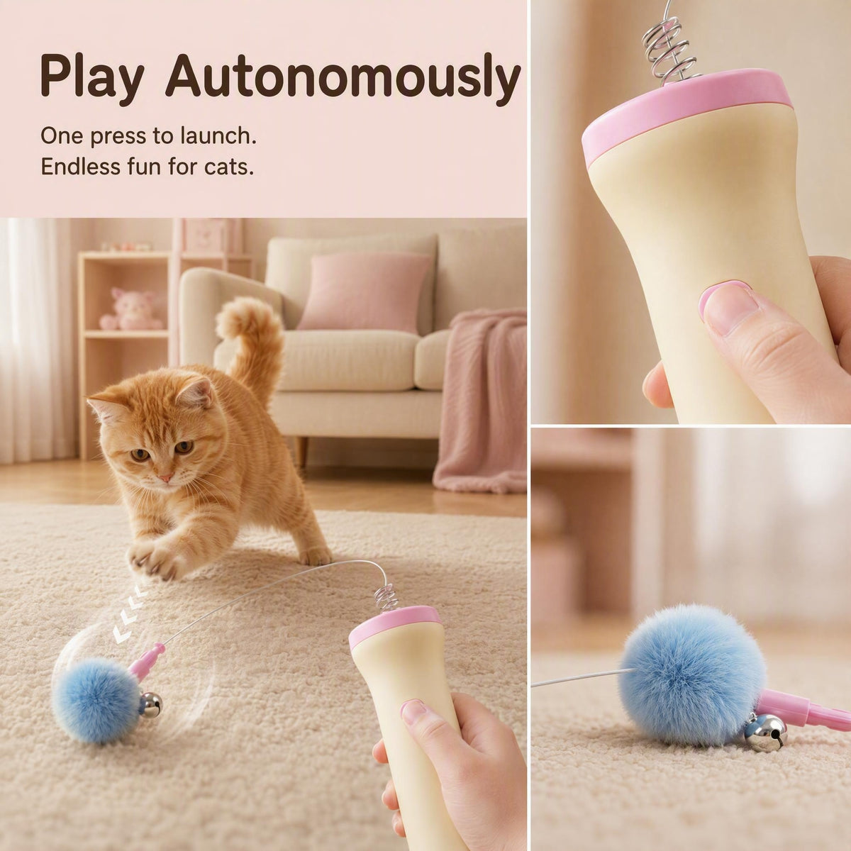 Interactive Pop-up Retractable Plush Bell Cat Teaser Wand