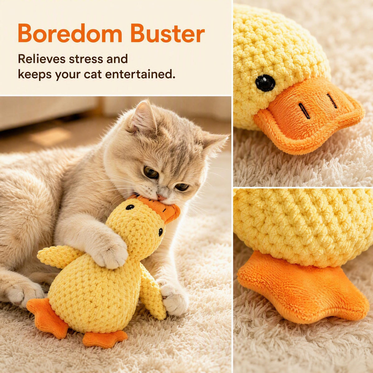 Yellow Duck Cat Toy with Catnip and Crinkle Sound