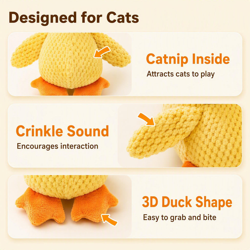 Yellow Duck Cat Toy with Catnip and Crinkle Sound