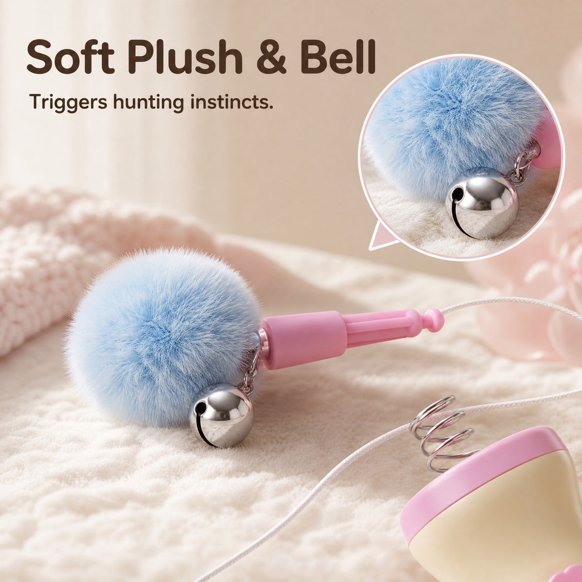 Interactive Pop-up Retractable Plush Bell Cat Teaser Wand
