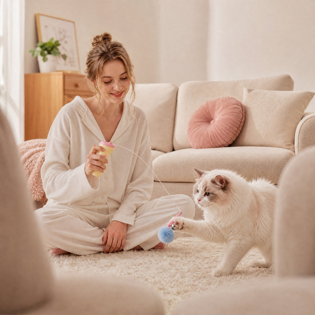 Interactive Pop-up Retractable Plush Bell Cat Teaser Wand