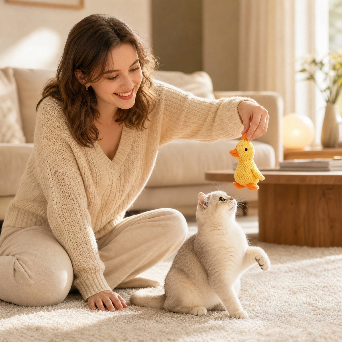 Yellow Duck Cat Toy with Catnip and Crinkle Sound
